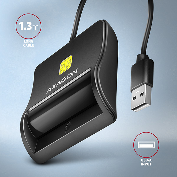AXAGON CRE-SM3N, USB-A FlatReader čítačka kontaktných kariet Smart card (eObčanka), kábel 1.3m 