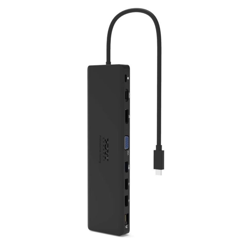 PORT CONNECT Dokovací stanice 11v1, 1x4K, RJ45, HDMI, Display Port, VGA, USB-C 100W, 4xUSB-A, micro/ SD 