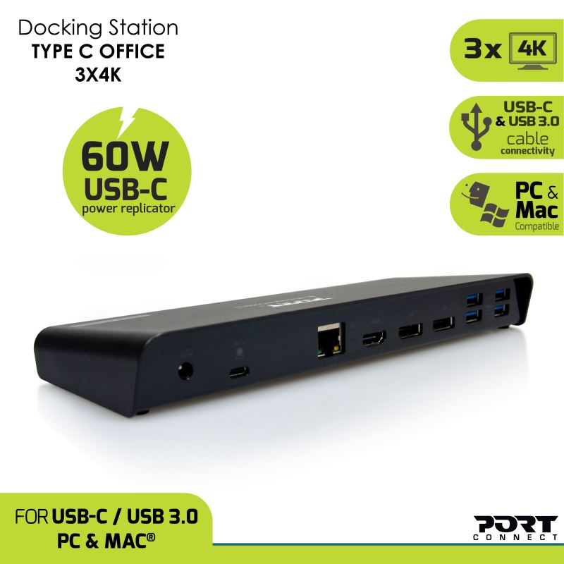 PORT CONNECT Dokovacia stanica 11v1, 3x 4K USB-C + USB 3.0 