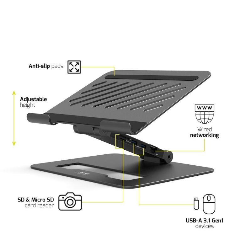 PORT dokovací stanice s natavitelným stojanem na notebook až pro 7 periferií přes USB-C,  černá 