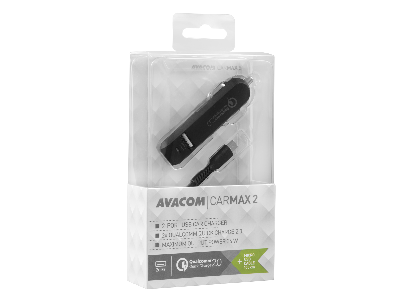 AVACOM CarMAX 2 nabíjačka do auta 2x Qualcomm Quick Charge 2.0,  čierna (kábel micro USB) 