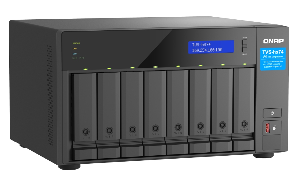 QNAP TVS-h874-i7-32G (12core (i7), ZFS, 32GB RAM, 8x SATA, 2x M.2 NVMe, 2x PCIe, 2x 2, 5GbE, HDMI 4K) 