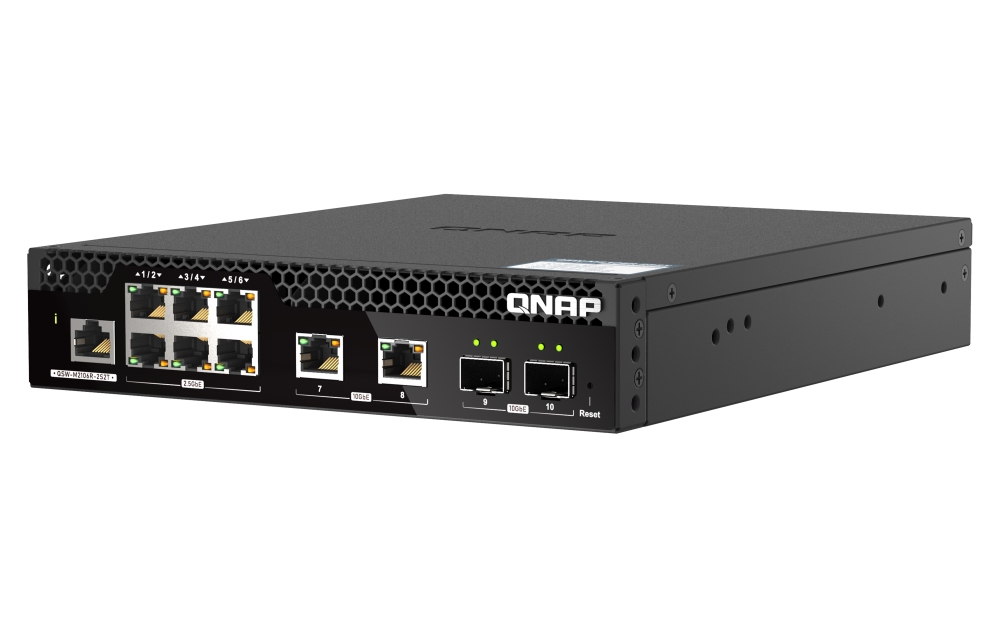 QNAP riadený PoE++ switch QSW-M2106PR-2S2T (6x 2, 5GbE RJ45, 2x 10GbE RJ45, 2x 10GbE SFP+, malá šírka) 