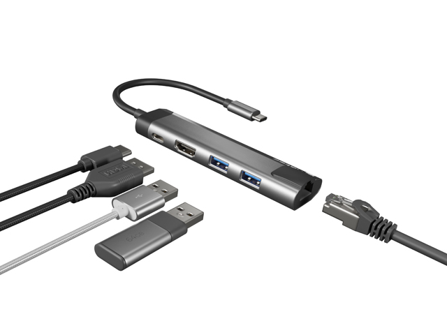 Natec multiport adaptér FOWLER GO HUB 5v1, 2X USB 3.0 HUB, HDMI 4K, USB-C PD, RJ45 