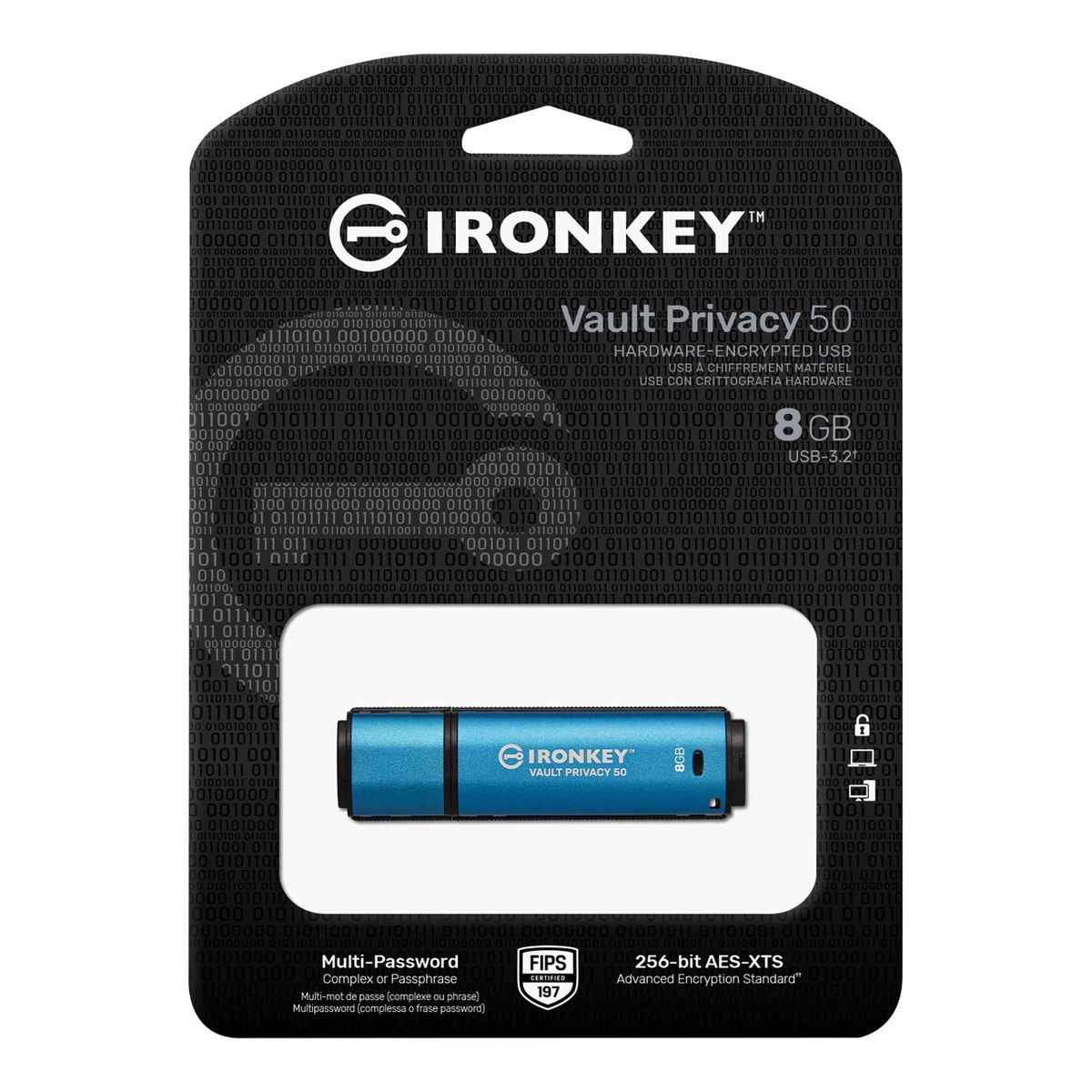 Kingston Ironkey Vault Privacy 50/ 8GB/ USB 3.2/ USB-A/ Modrá 