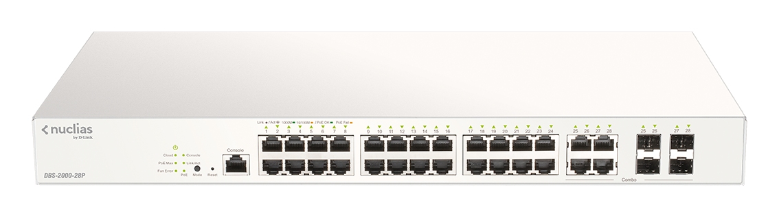 D-Link DBS-2000-28P 28xGb PoE+ Nuclias Smart Managed Switch 4x Combo Ports 1G, 193W (With 1 Year Lic)