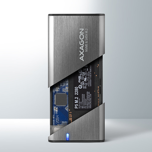 AXAGON EEM2-SG2, USB-C 3.2 Gen 2 - M.2 NVMe & SATA SSD kovový RAW box, bezskrutkový, strieborný 