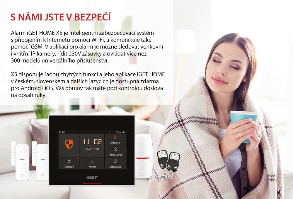 iGET HOME X5 - Inteligentní Wi-Fi/ GSM alarm, v aplikaci i ovládání IP kamer a zásuvek, Android, iOS 