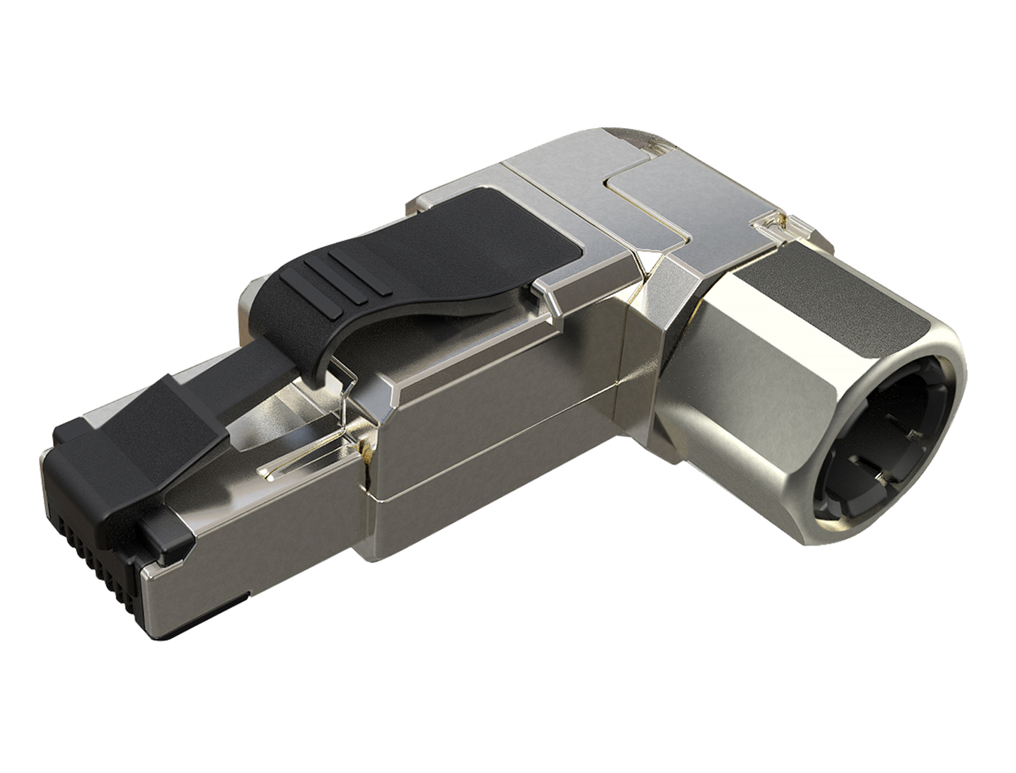 Konektor MPTL 90° RJ45 CAT5E STP samorezný SXRJ45-5E-STP-BK-SA-U