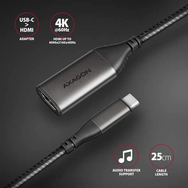 AXAGON RVC-HI2M, USB-C -> HDMI 2.0a redukcia / adaptér, 4K/ 60Hz HDR10 