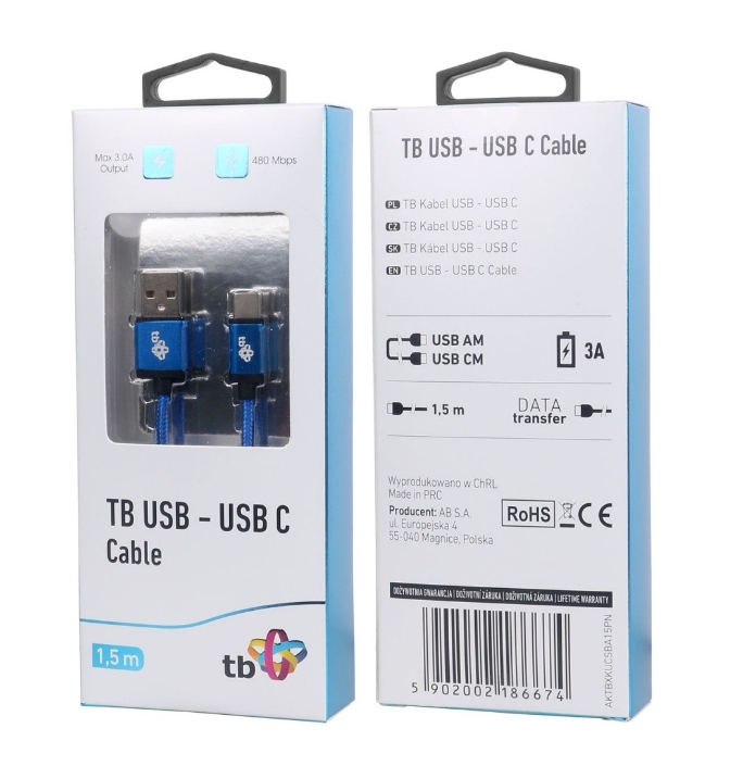 TB Touch USB - USB C kábel, 1, 5 m, modrý 