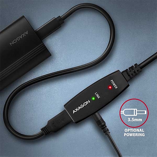 AXAGON ADR-220, USB 2.0 A-M -> A-F aktívny predlžovací / repeater kábel, 20m 