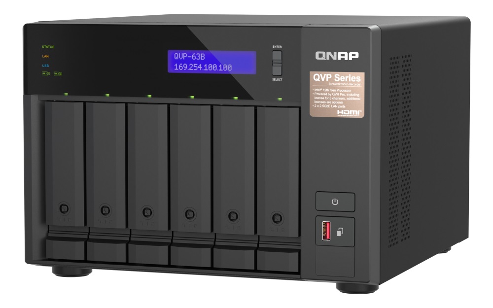 QNAP QVP-63B (4C/ i3/ 16GBRAM/ 6xSATA/ 2xM.2/ 3xUSB3.2/ 1xHDMI/ 2x2, 5GbE/ 2xPCle) 