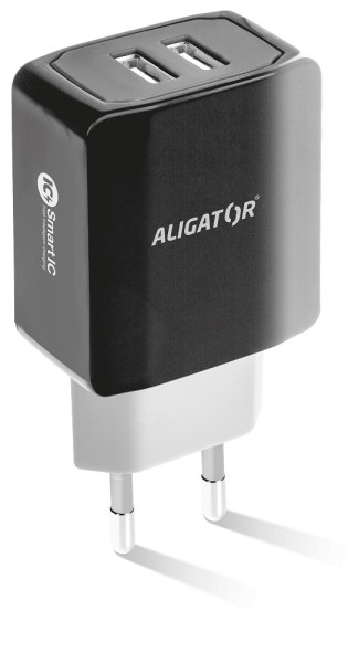 Múdra sieťová nabíjačka ALIGATOR 3.4A, 2xUSB, smart IC, čierna, kábel pre iPhone/ iPad 2A 