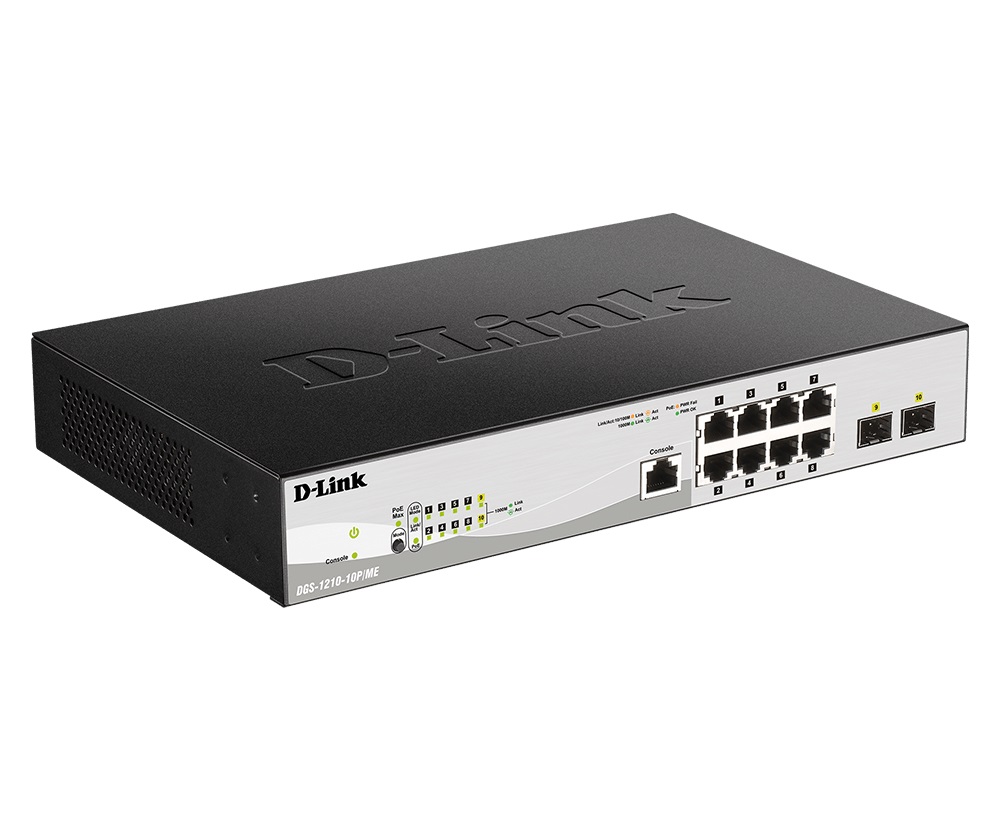 D-Link DGS-1210-10P/ ME/ E 8x 1G PoE, 2x 1G SFP Metro Ethernet Managed Switch 