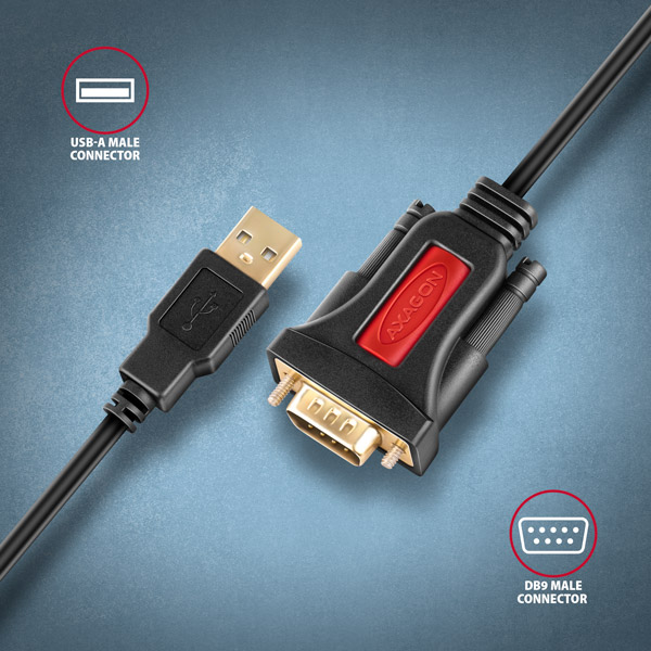 AXAGON ADS-1PSN, USB-A 2.0 - sériový RS-232 DB9-M Prolific adaptér / kábel 1.5m 