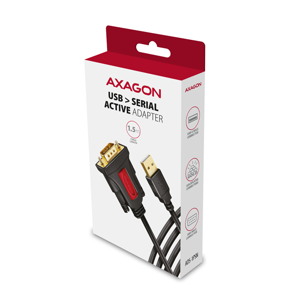 AXAGON ADS-1PSN, USB-A 2.0 - sériový RS-232 DB9-M Prolific adaptér / kábel 1.5m 