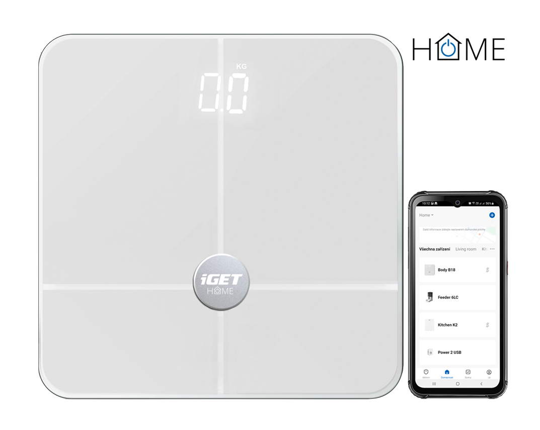 iGET HOME BODY B18 White - múdra váha, aplikácia Android/ iOS, Bluetooth, meria 18 parametrov