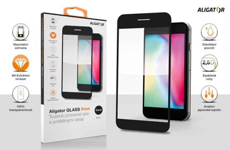 Aligator ochranné tvrdené sklo GLASS PRINT, Samsung Galaxy A34 (5G), čierna, celoplošné lepenie 