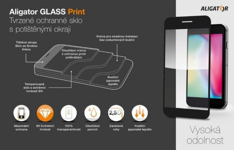 Aligator ochranné tvrdené sklo GLASS PRINT, Xiaomi 13, čierna, celoplošné lepenie 