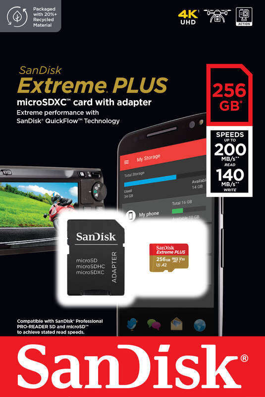 SanDisk Extreme PLUS/ micro SDXC/ 256GB/ UHS-I U3/ Class 10/ + Adaptér 