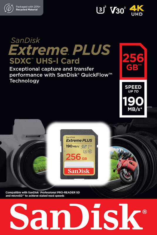 SanDisk Extreme PLUS/ SDXC/ 256GB/ UHS-I U3 / Class 10 