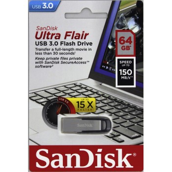 SanDisk Ultra Flair/ 64GB/ 150MBps/ USB 3.0/ USB-A/ Černá 