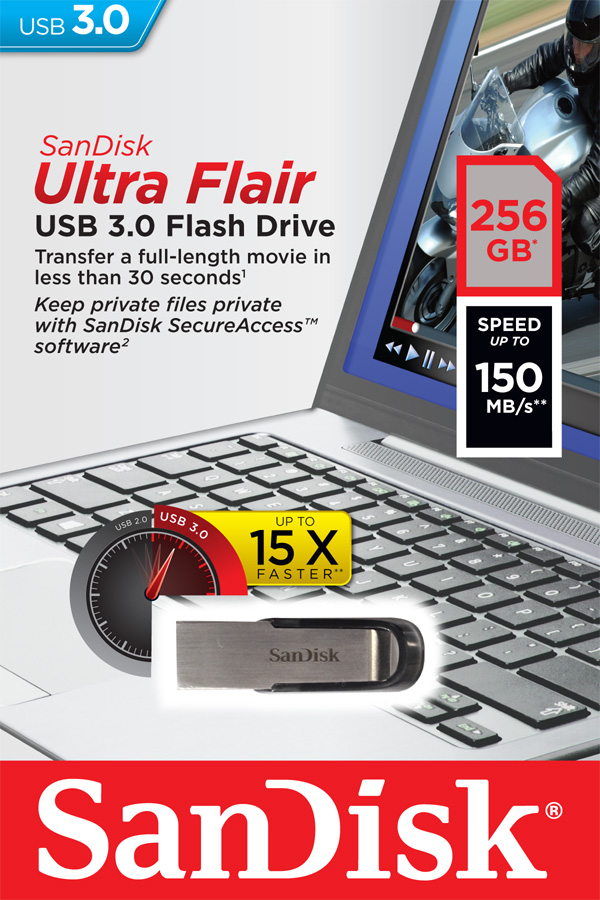 SanDisk Ultra Flair/ 256GB/ USB 3.0/ USB-A/ Čierna 