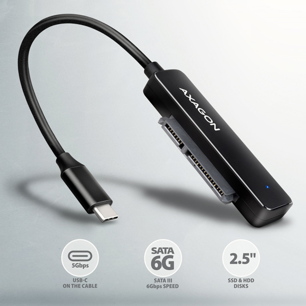 AXAGON ADSA-FP2C, USB-C 5Gbps - SATA 6G 2.5" SSD/ HDD SLIM adaptér 