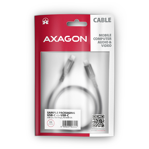 AXAGON BUCM-CM15AB, HQ kábel USB-C <-> USB-C, 1.5m, USB 2.0, PD 60W 3A, ALU, oplet, čierny 