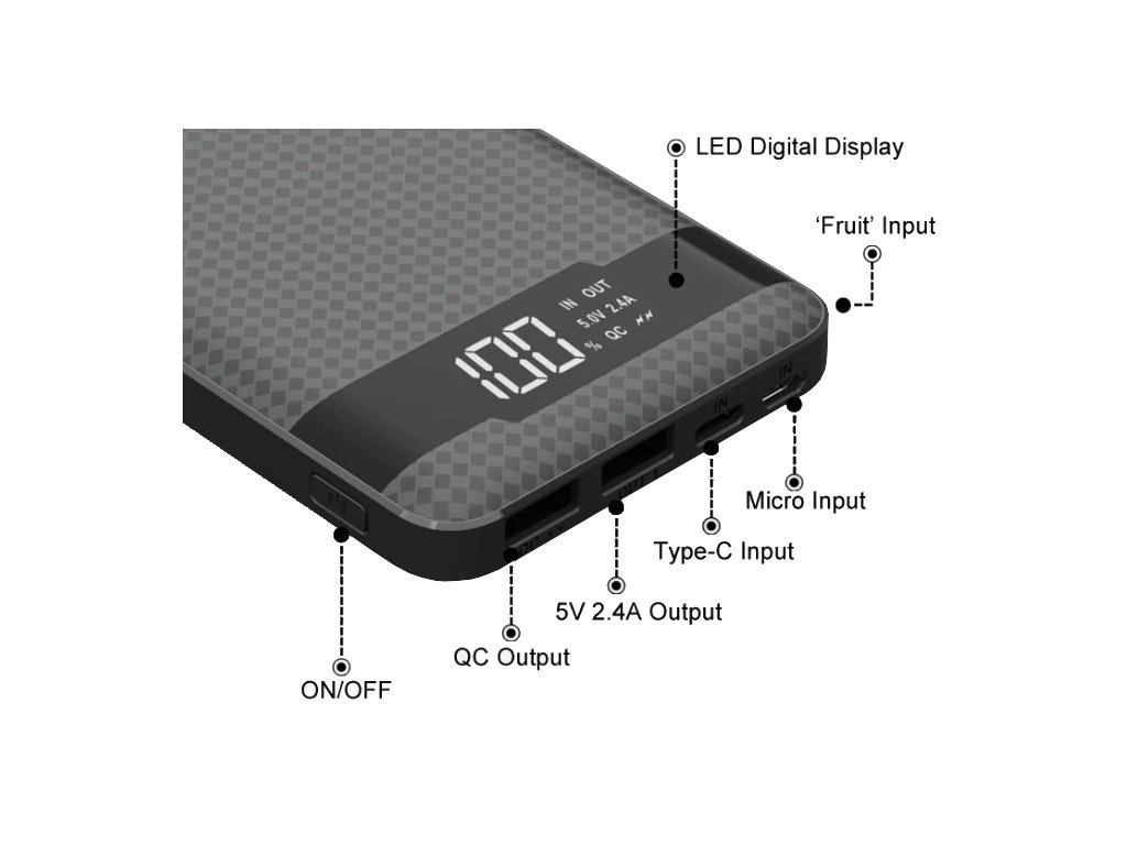 VIKING POWER BANK PN-961PD QC3.0 10000mAh, QUICK CHARGE 3.0, Čierna 