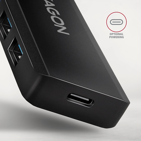 AXAGON HUE-C1C, 4x USB 5Gbps TRAVEL hub, USB-C napájací konektor, kábel USB-C 19cm 