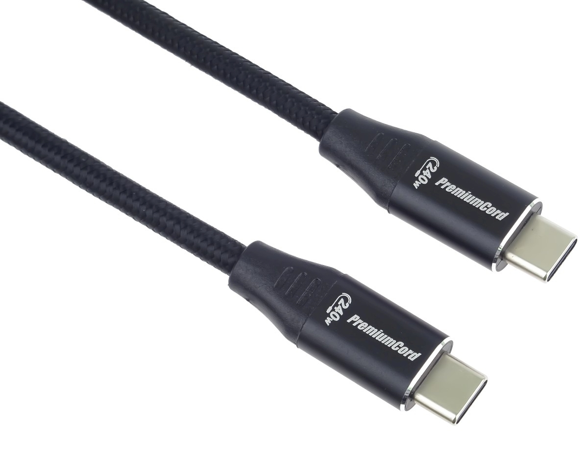 PremiumCord Kábel USB-C M/ M, 240 W 480 MBps, 1m 