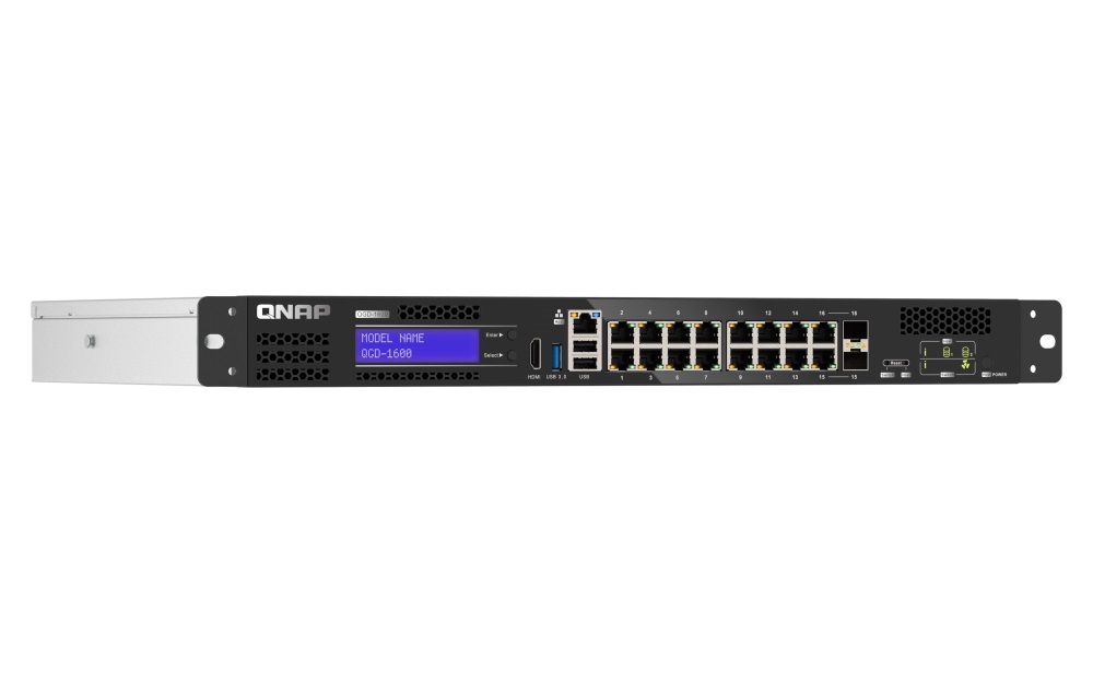 QNAP riadený switch QGD-1600-4G (16x GbE, 4core CPU, 4GB RAM, 2x 2, 5" SATA, 2x PCIe, 1x HDMI, 3x USB) 