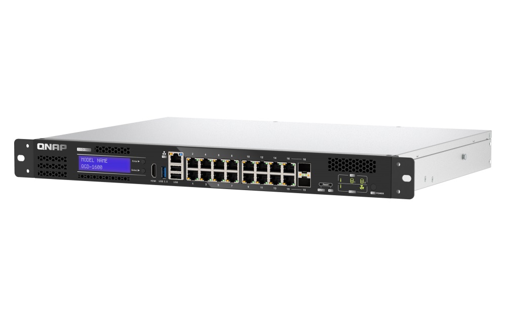 QNAP riadený switch QGD-1600-4G (16x GbE, 4core CPU, 4GB RAM, 2x 2, 5" SATA, 2x PCIe, 1x HDMI, 3x USB) 