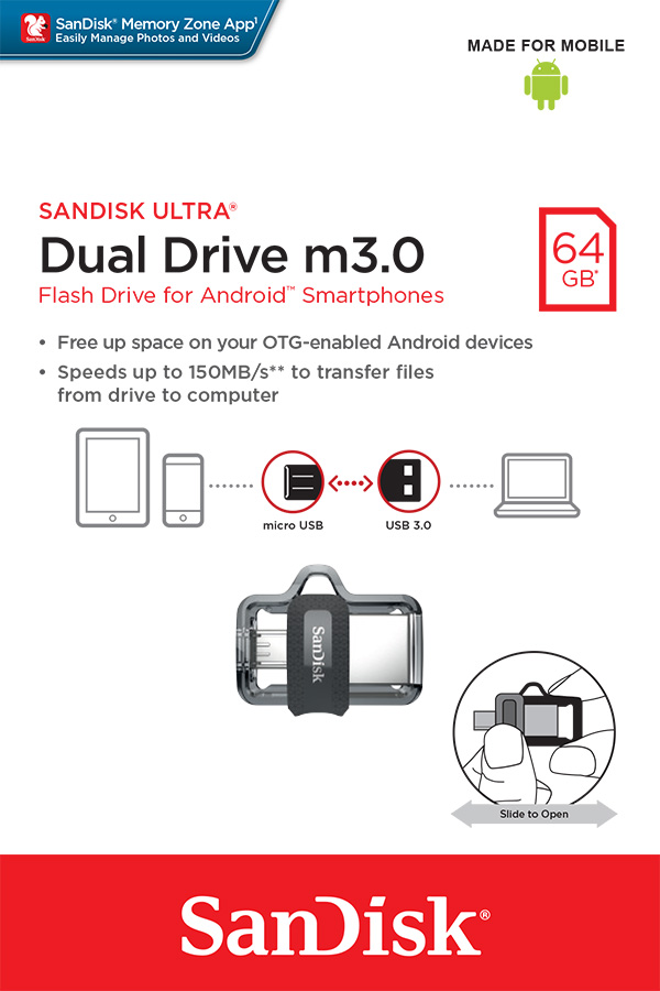 SanDisk Ultra Dual Drive/ 64GB/ USB 3.0/ Micro USB + USB-A/ Čierna 