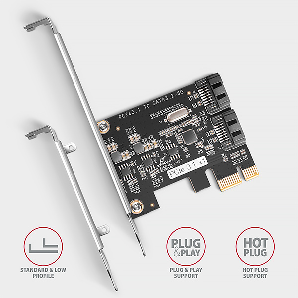 AXAGON PCES-SJ2, PCIe radič - 2x interný SATA 6G port, JMB582, SP & LP 