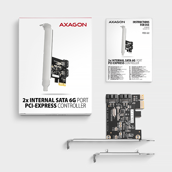 AXAGON PCES-SJ2, PCIe radič - 2x interný SATA 6G port, JMB582, SP & LP 