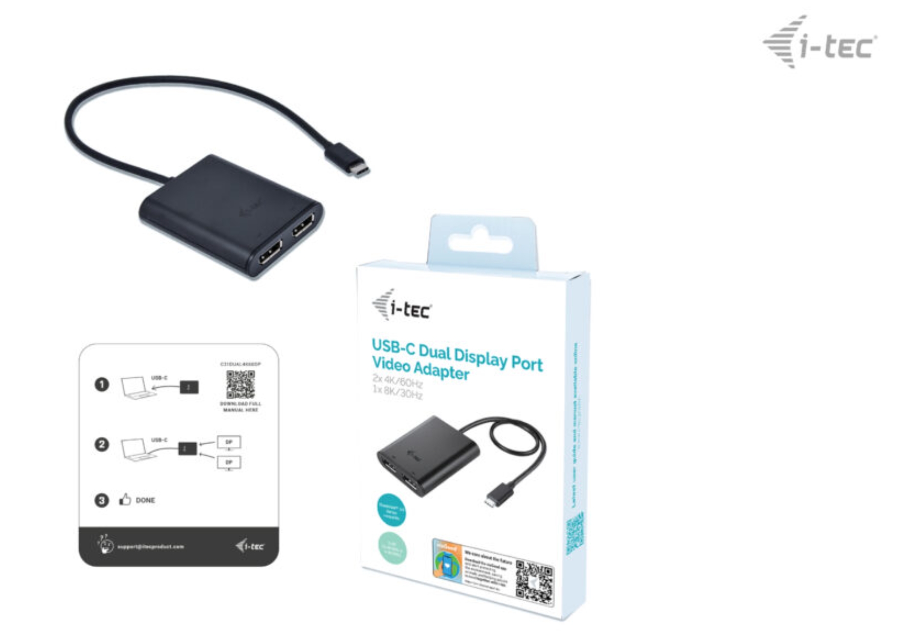 i-tec USB-C Dual 4K/ 60Hz (single 8K/ 30Hz) DP Video adaptér 