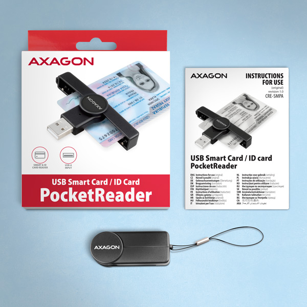 AXAGON CRE-SMPA, USB-A PocketReader čítačka kontaktných kariet Smart card, (eObčanka, eID klient) 