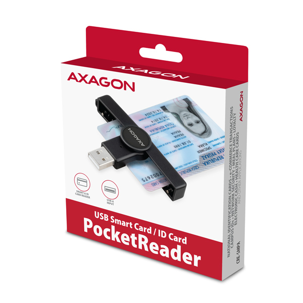 AXAGON CRE-SMPA, USB-A PocketReader čítačka kontaktných kariet Smart card, (eObčanka, eID klient) 