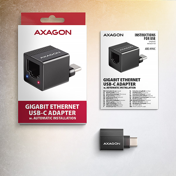 AXAGON ADE-MINIC USB-C 3.2 Gen 1 - Gigabit Ethernet MINI sieťová karta, Realtek 8153, auto inštal 