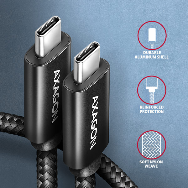 AXAGON BUCM4X-CM10AB NewGEN+ kábel USB-C <-> USB-C, 1m, USB4 Gen 3×2, PD 240W 5A, 8K HD, ALU, oplet 