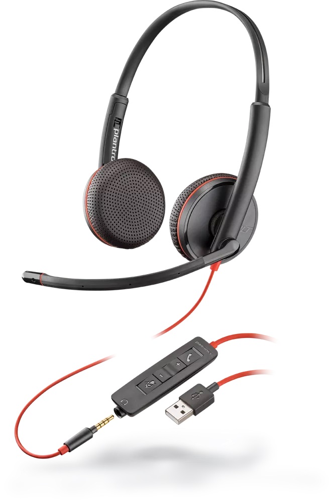 Poly Blackwire C3225/ Stereo/ USB/ Drôt/ Čierna-červená
