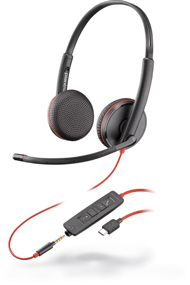 Poly Blackwire C3225/ Stereo/ USB-C/ Drôt/ Čierna-červená