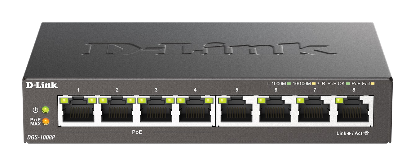 D-Link DGS-1008P 8x 1000 Desktop Switch, 4PoE port