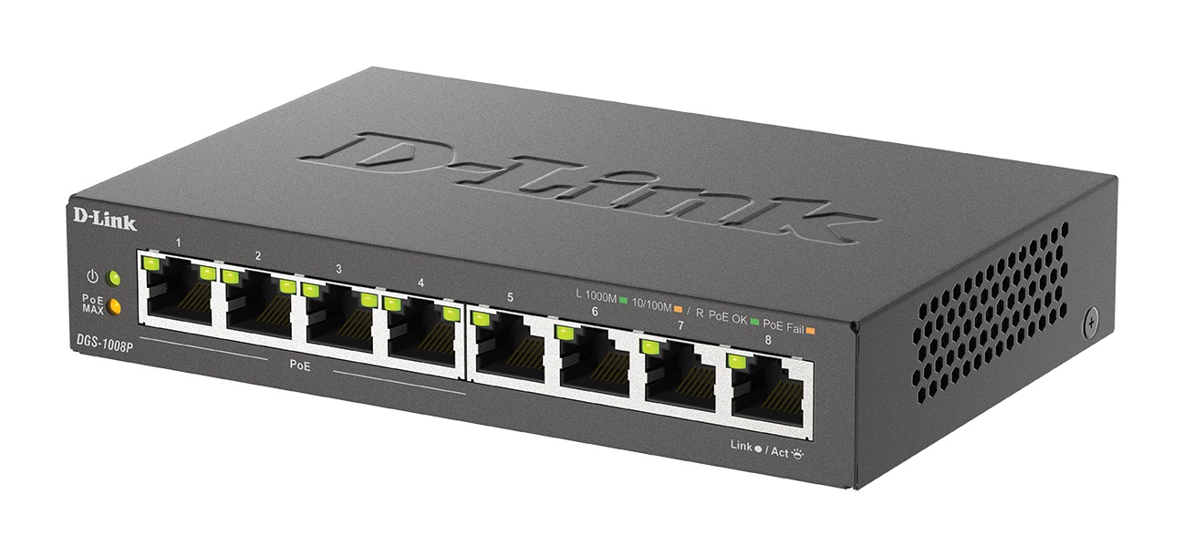 D-Link DGS-1008P 8x 1000 Desktop Switch, 4PoE port 