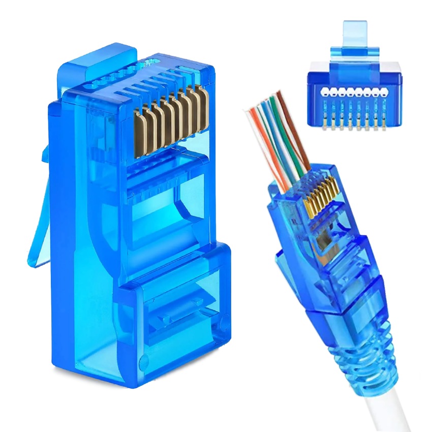 W-star Konektor UTP RJ45EZ Cat5e100ks pozlátený, modrá, pass cez ethernet RJ45EZ5BS