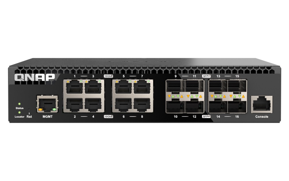QNAP riadený switch QSW-M3216R-8S8T (8x 10GbE porty + 8x 10G SFP+ porty, polovičná šírka)
