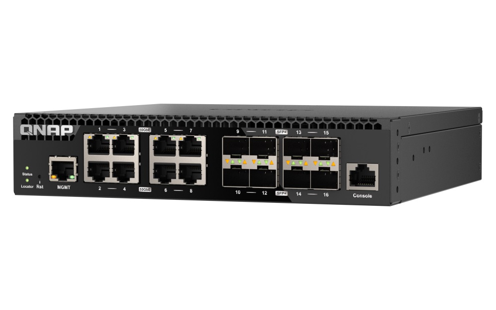 QNAP riadený switch QSW-M3212R-8S4T (4x 10GbE porty + 8x 10G SFP+ porty, polovičná šírka) 